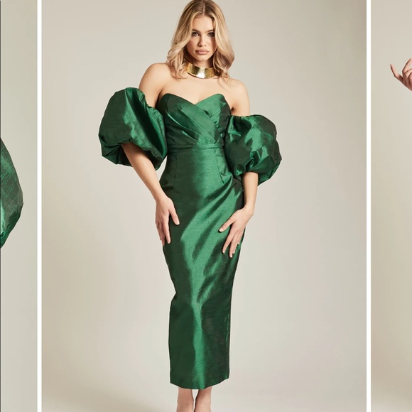 Alieva Dresses Emerald Green Puff Sleeve Dress Poshmark